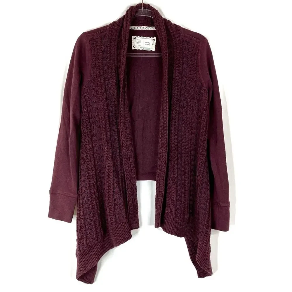 Saturday Sunday | Maroon Open Front Knit Fleece Cardigan Sweater Cotton Blend XS